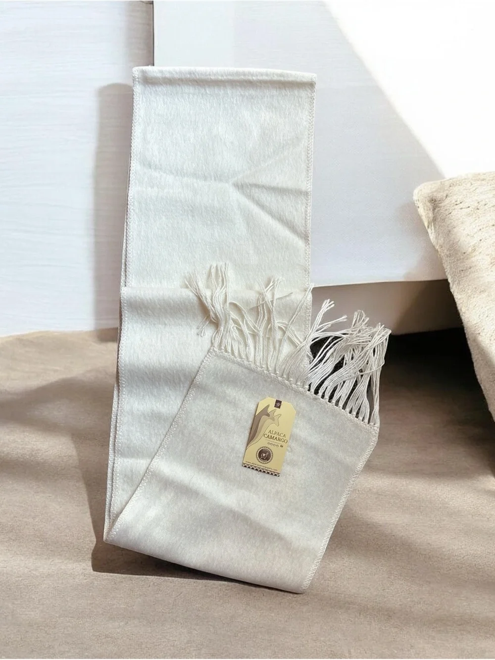 NWT Alpaca Camargo Ivory Alpaca Wool Scarf 70” x 8.5” Made in Peru Fringe Wrap